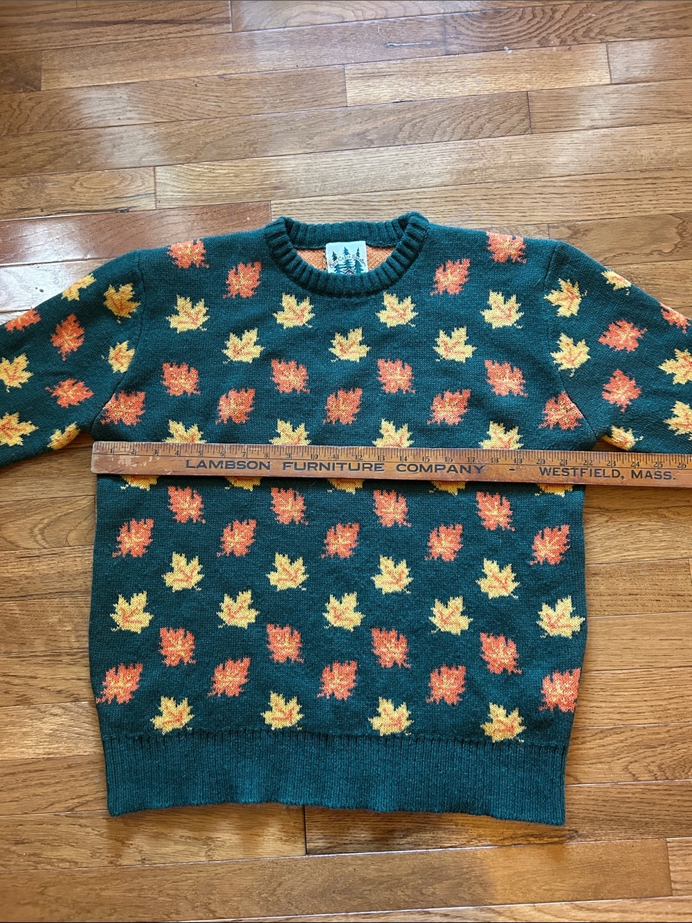 Kiel James Patrick Green Crewneck Sweater with Yellow & Orange Maple Leaves - Picture 4 of 12